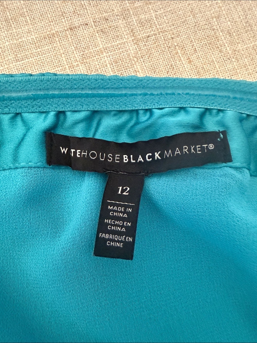 WHBM White House Black Market Turquoise Halter Tie Neck Blouse Size 12 - Picture 2 of 6